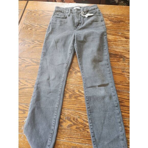 NWT Good American Good Classic Slim Jeans  Black 170 Raw Hem High Waist sz 2/25 - Picture 2 of 4